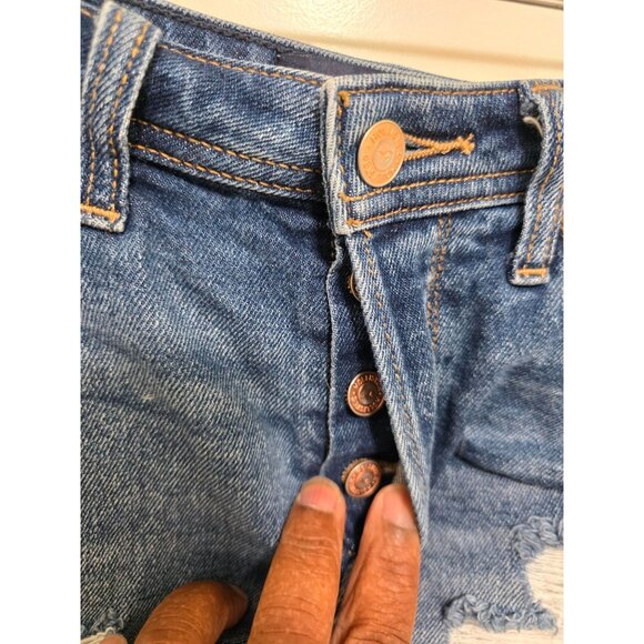 Hollister Women's Distressed Denim High-Waisted Shorts With Frayed Hem Size 24 - Picture 5 of 9